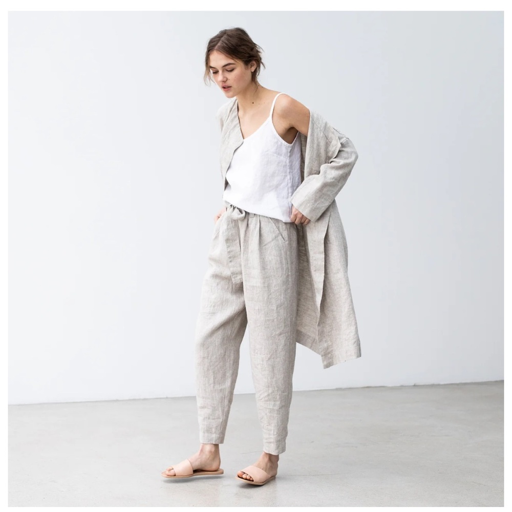Camel S/M Boyfriend Loose Pleated Front Pants NotPerfectLinen